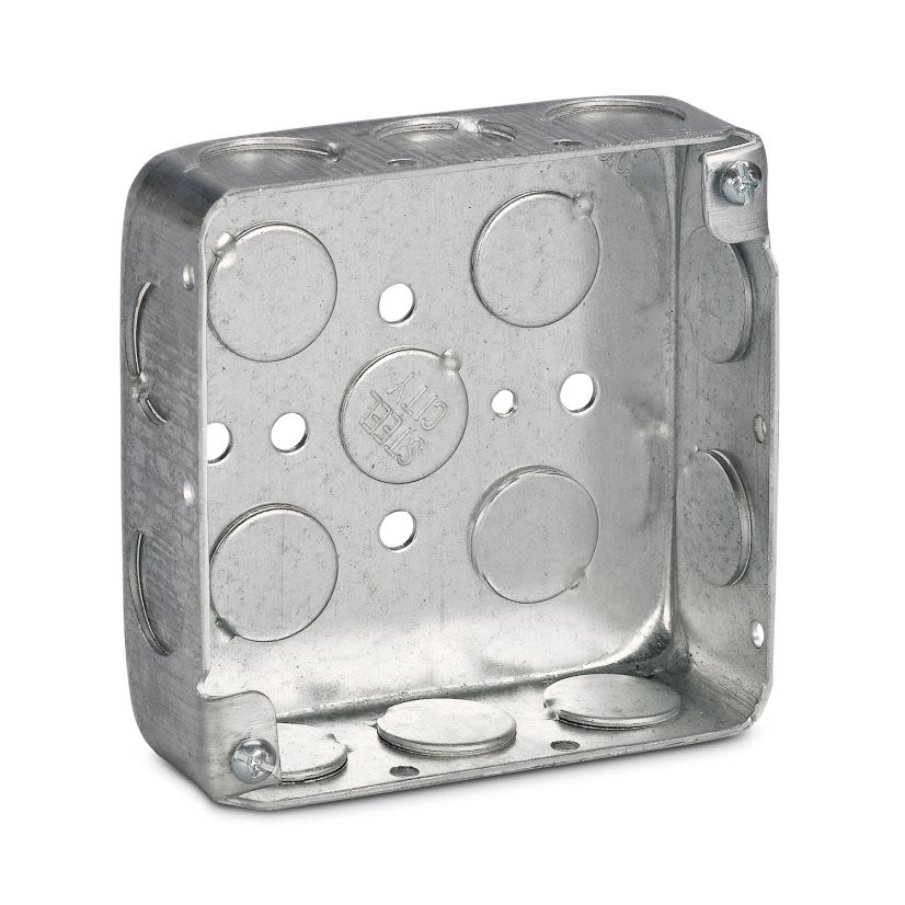 Thomas & Betts Steel City® 52141-1/2 Outlet Box, Steel, 18 cu-in Capacity, 1 Outlets, 15 Knockouts, 4 in H x 4 in W x 1-1/4 in D